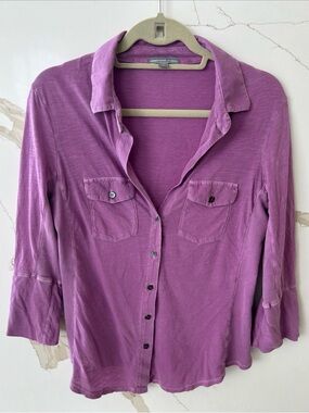 James Perse Womens Contrast Panel Button up Shirt Size 4-L/XL  Purple 3/4 Sleeve